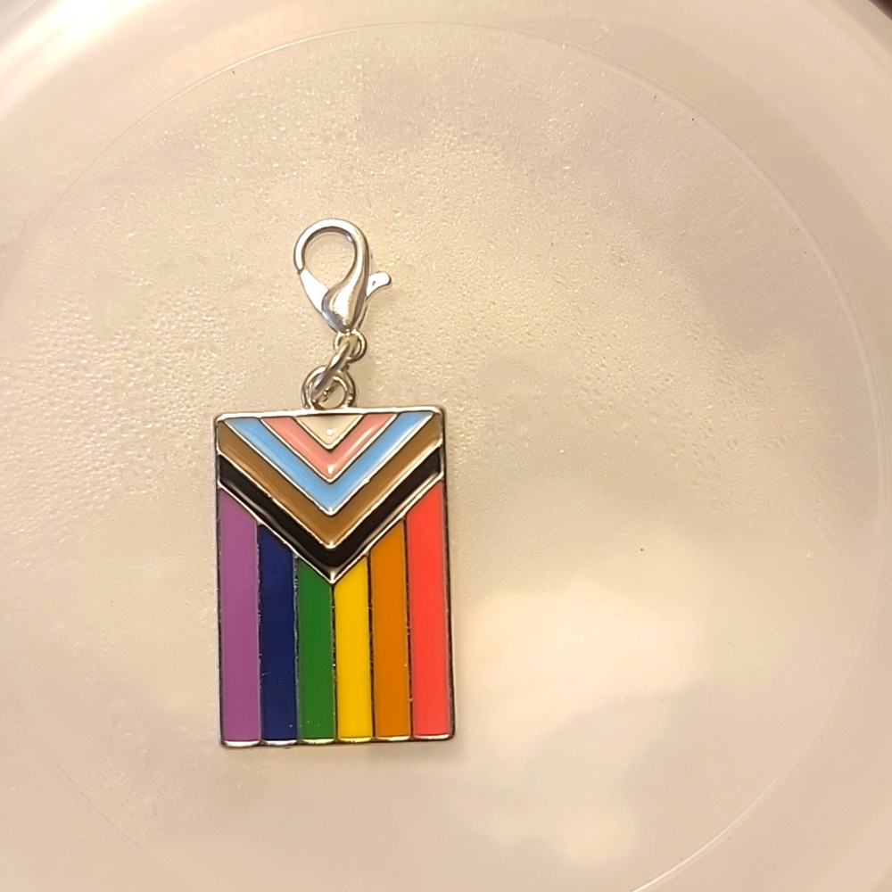 LGBTQ+ flag charm with lobster clasp